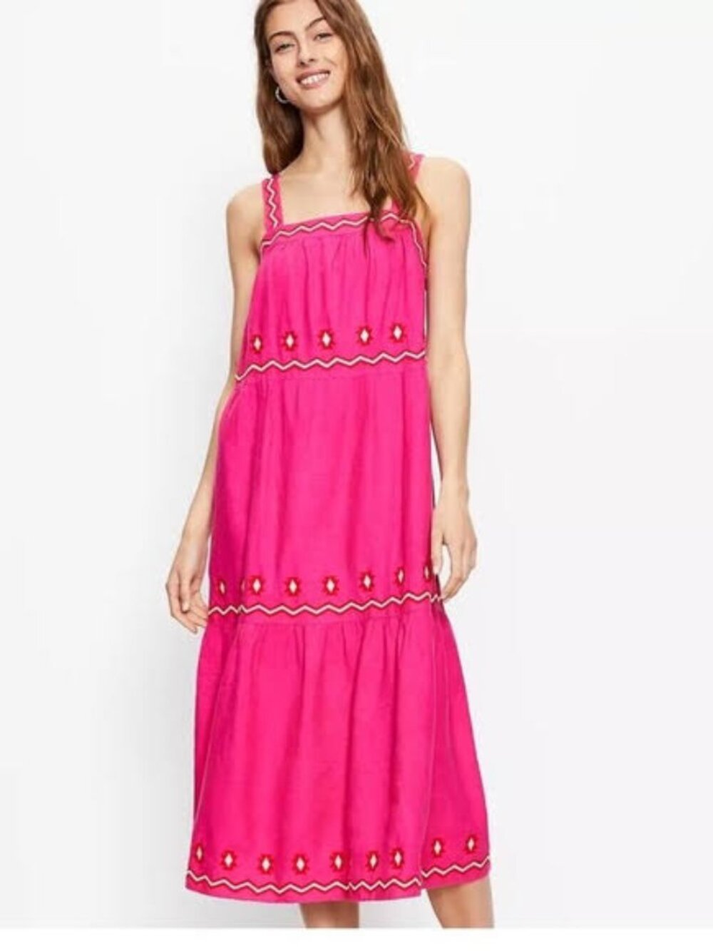 LOFT Embroidered Magenta Midi Dress  LP